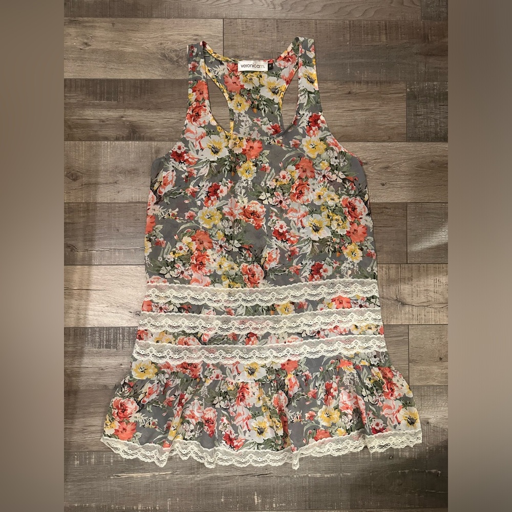 Sheer Floral Slip Dress with Lace Detail